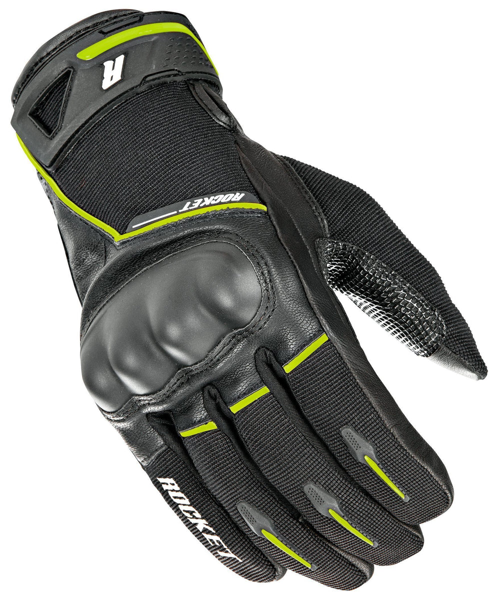 Joe Rocket Super Moto Men's Black and Hi-Viz Yellow Leather Gloves
