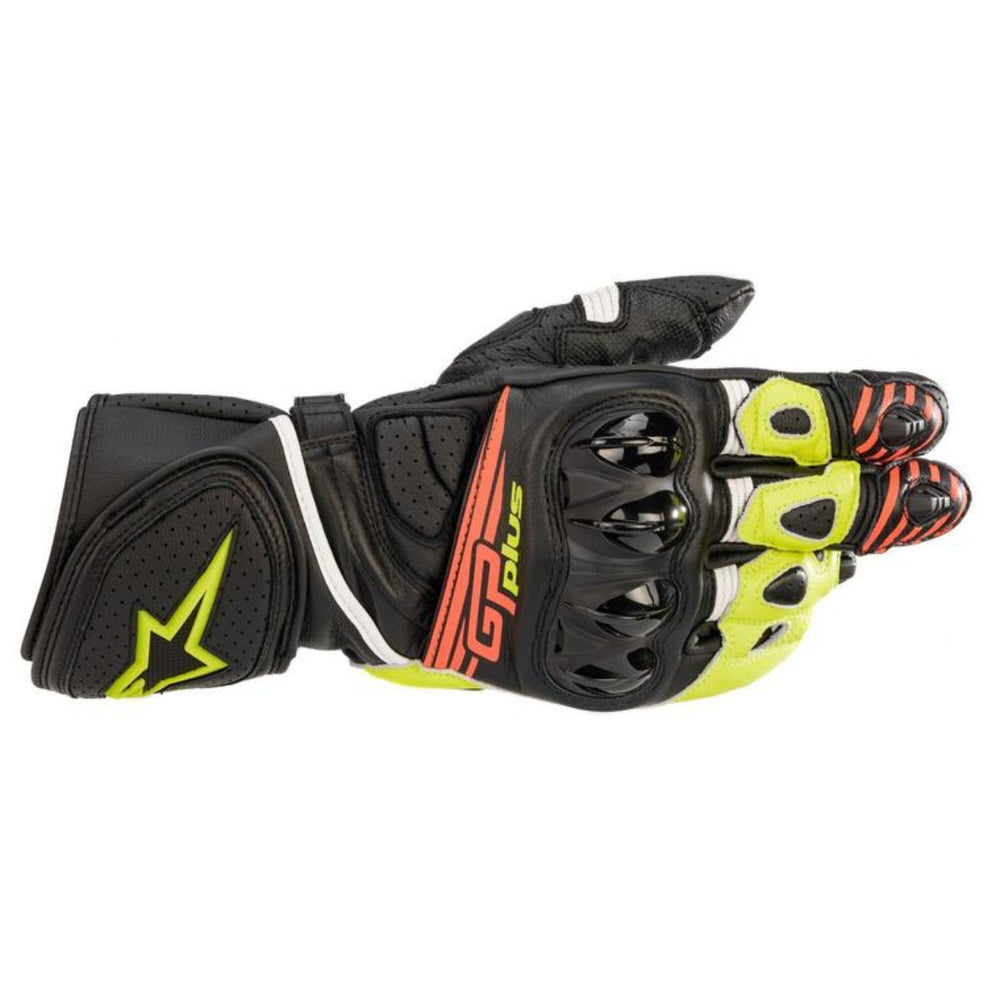 Alpinestars Men’s GP Plus R v2 Black, Fluorescent Yellow, and Fluorescent Red Gloves