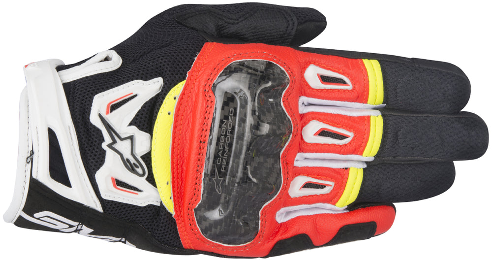 Alpinestars Men’s SMX-2 Air Carbon v2 Black, Fluorescent Red, White and Fluorescent Yellow Gloves