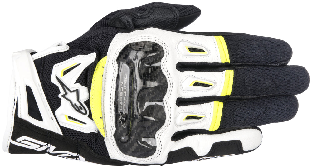Alpinestars Men’s SMX-2 Air Carbon v2 Black, White and Fluorescent Yellow Gloves