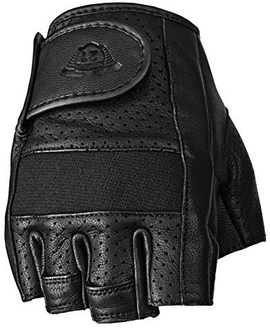 Highway 21 Half Jab Perforated Men's Black Leather Fingerless Gloves