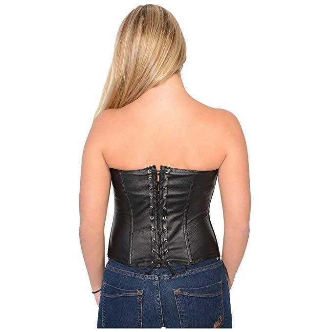 Milwaukee Leather MLL4590 Women's Black Lambskin Leather Zipper Front Corset with Spiked Studs