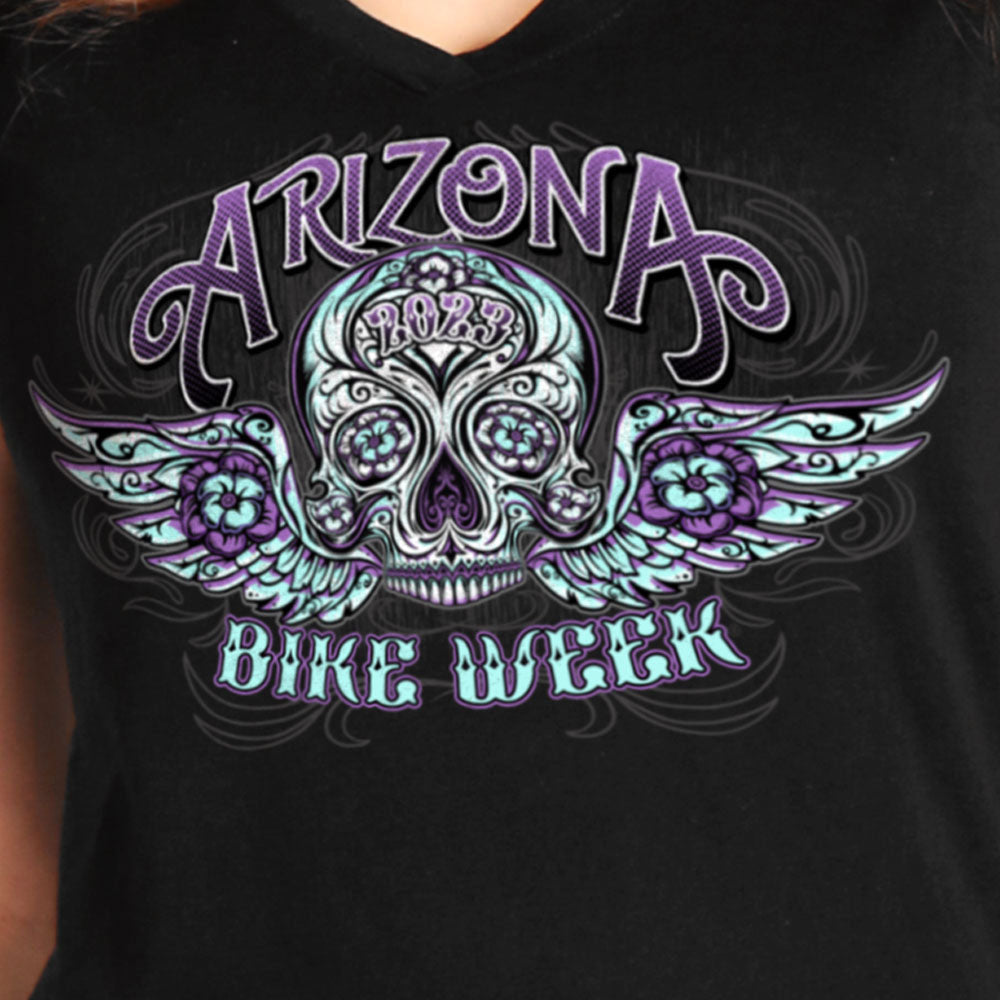 Hot Leathers AZL1406 Women's 2023 Arizona Bike Week Sugar Skull T-Shirt