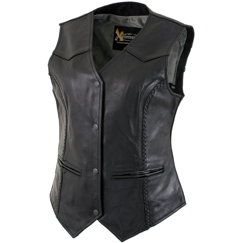 Xelement B206 Women's 'Road Queen' Black Leather Braided Vest ...