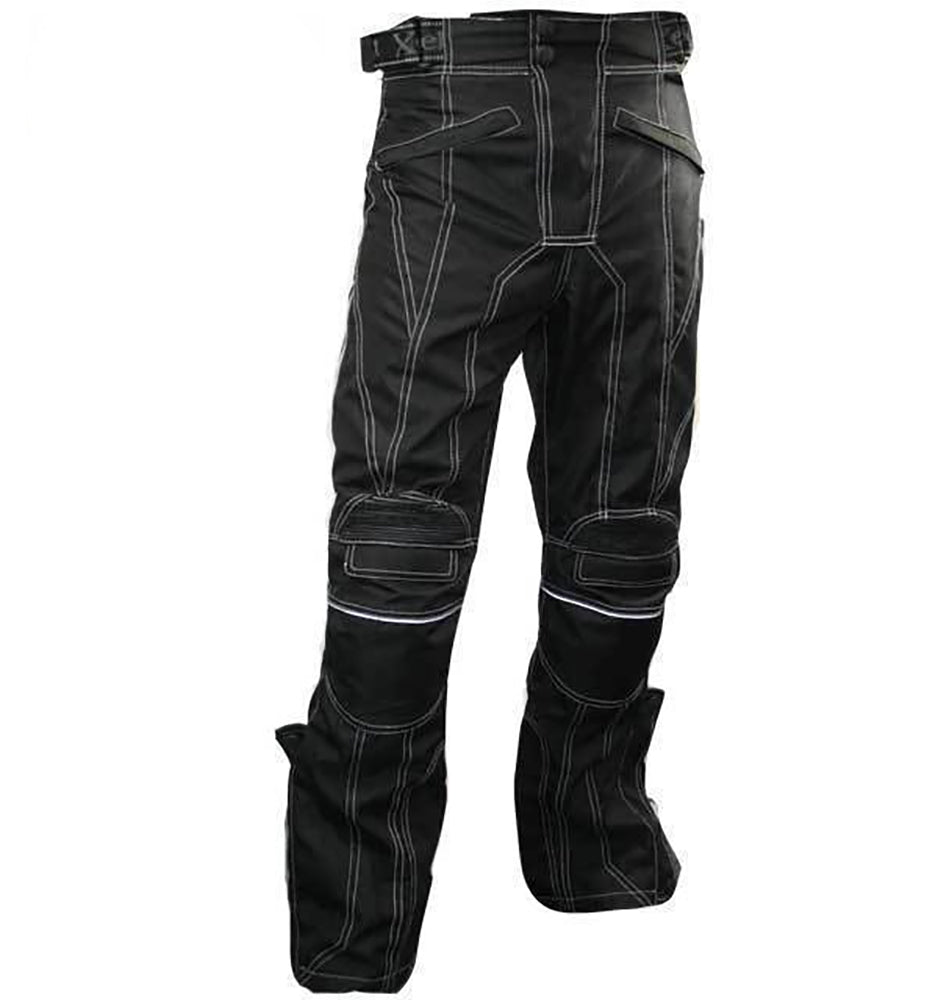 Xelement B4406 Men's Black Advanced X-Armored Tri-Tex White Stitched Fabric Motorcycle Pants