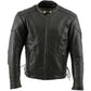 Xelement B7201 Men's 'Speedster' Black Top Grade Leather Motorcycle Jacket with Zip-Out Lining