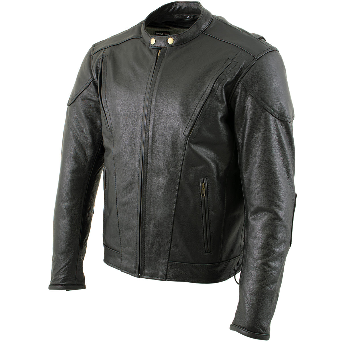 Xelement B7201 Men's 'Speedster' Black Top Grade Leather Motorcycle Jacket with Zip-Out Lining