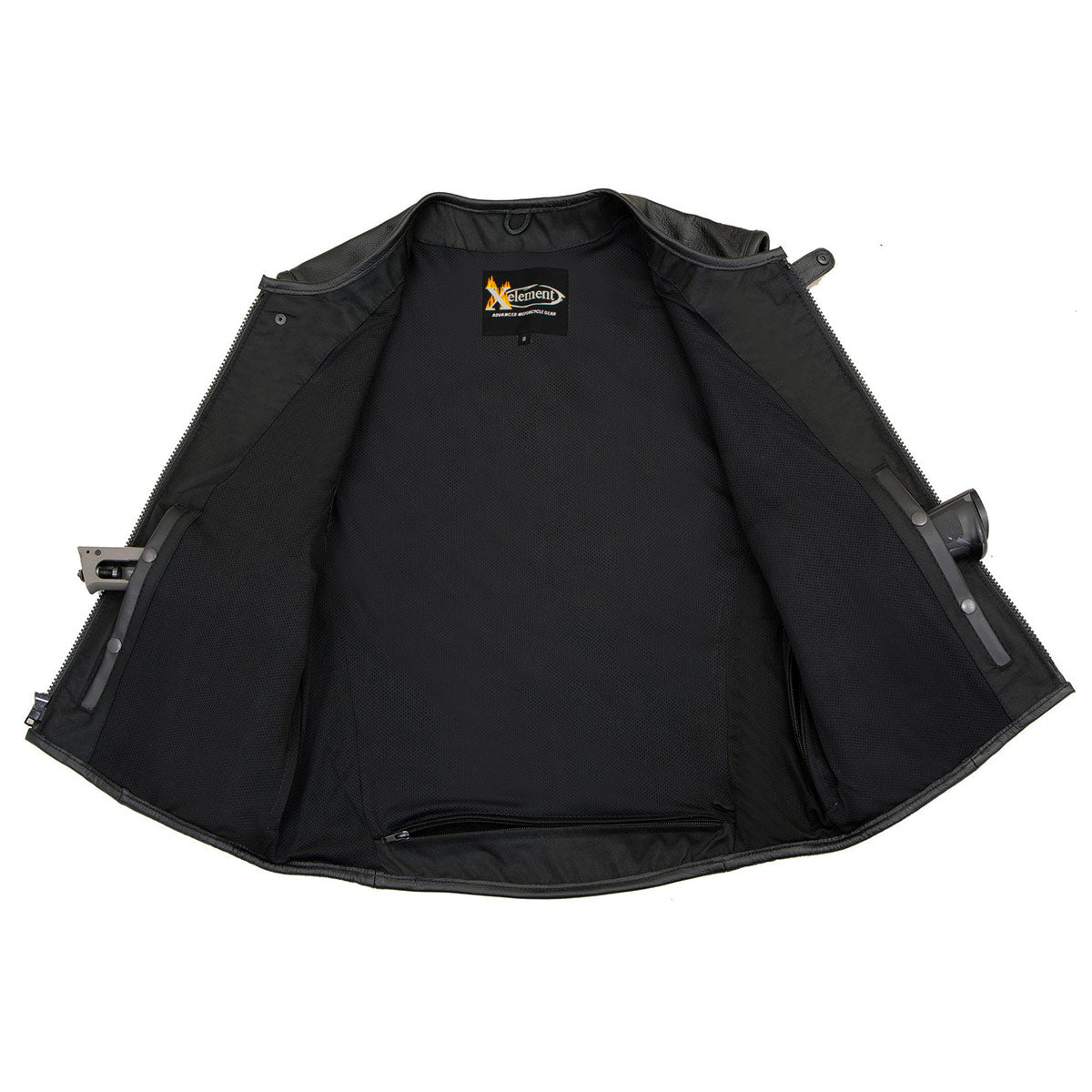 Xelement B95080 Men's ‘Creeper' Black Advanced Triple Strap Design Leather Motorcycle Vest