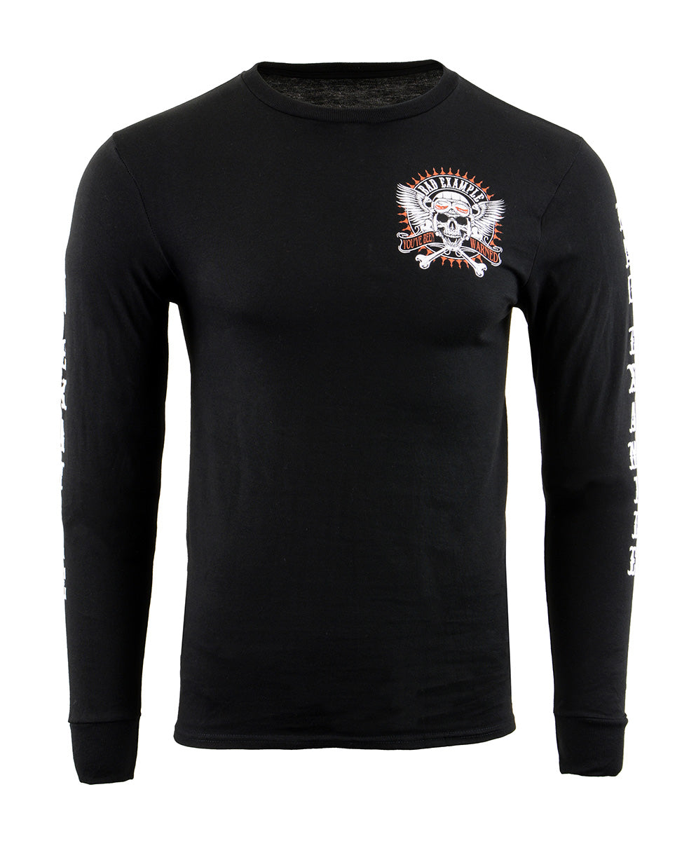 Biker Clothing Co. BCC117002 Men's Black 'Bad Example, You've Been Warned' Long Sleeve T-Shirt