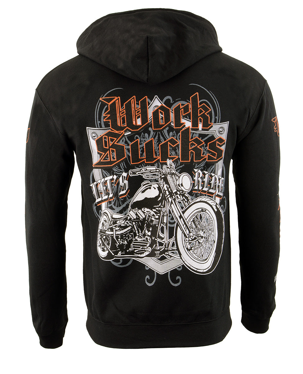 Biker Clothing Co. BCC118004 Men's Black 'Work Sucks-Lets Ride' Motorcycle Hoodie