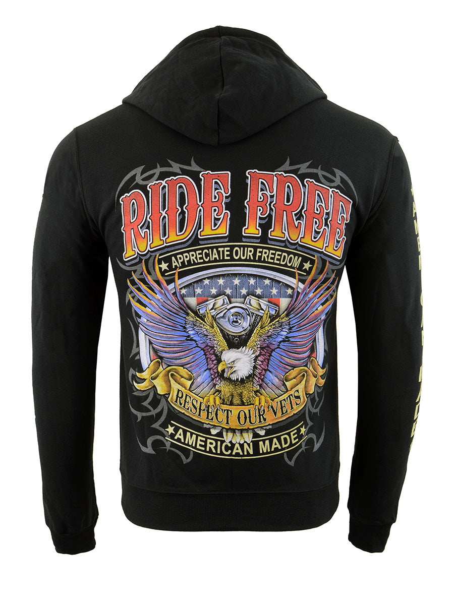 Biker Clothing Co. BCC118005 Men's Black 'Ride Free, American Made' Motorcycle Hoodie