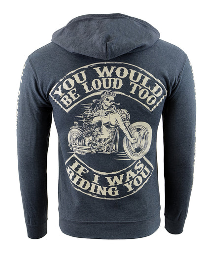 Biker Clothing Co. BCC118009 Men's Grey 'You Would Be Loud Too' Motorcycle Skull Hoodie