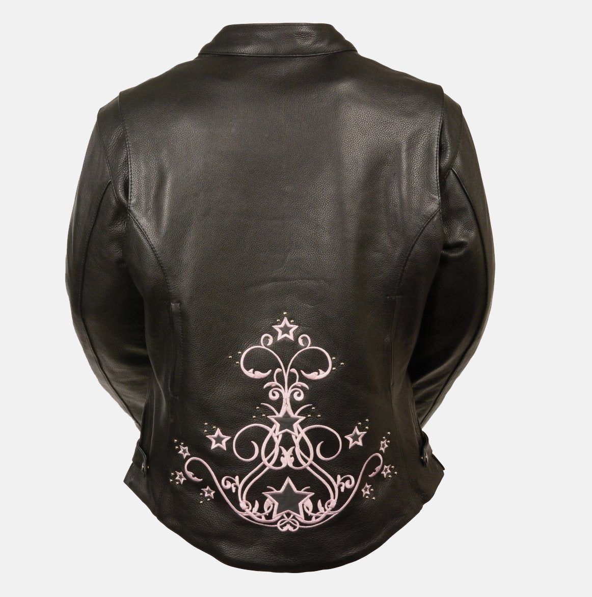 Milwaukee Leather ML2500 Women's Reflective Star Riveted Black/Pink Leather Jacket