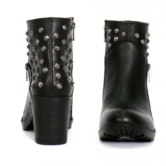 Hot Leathers BTL1003 Ladies 5-inch Black Studded Ankle Leather Boots with Side Zippers