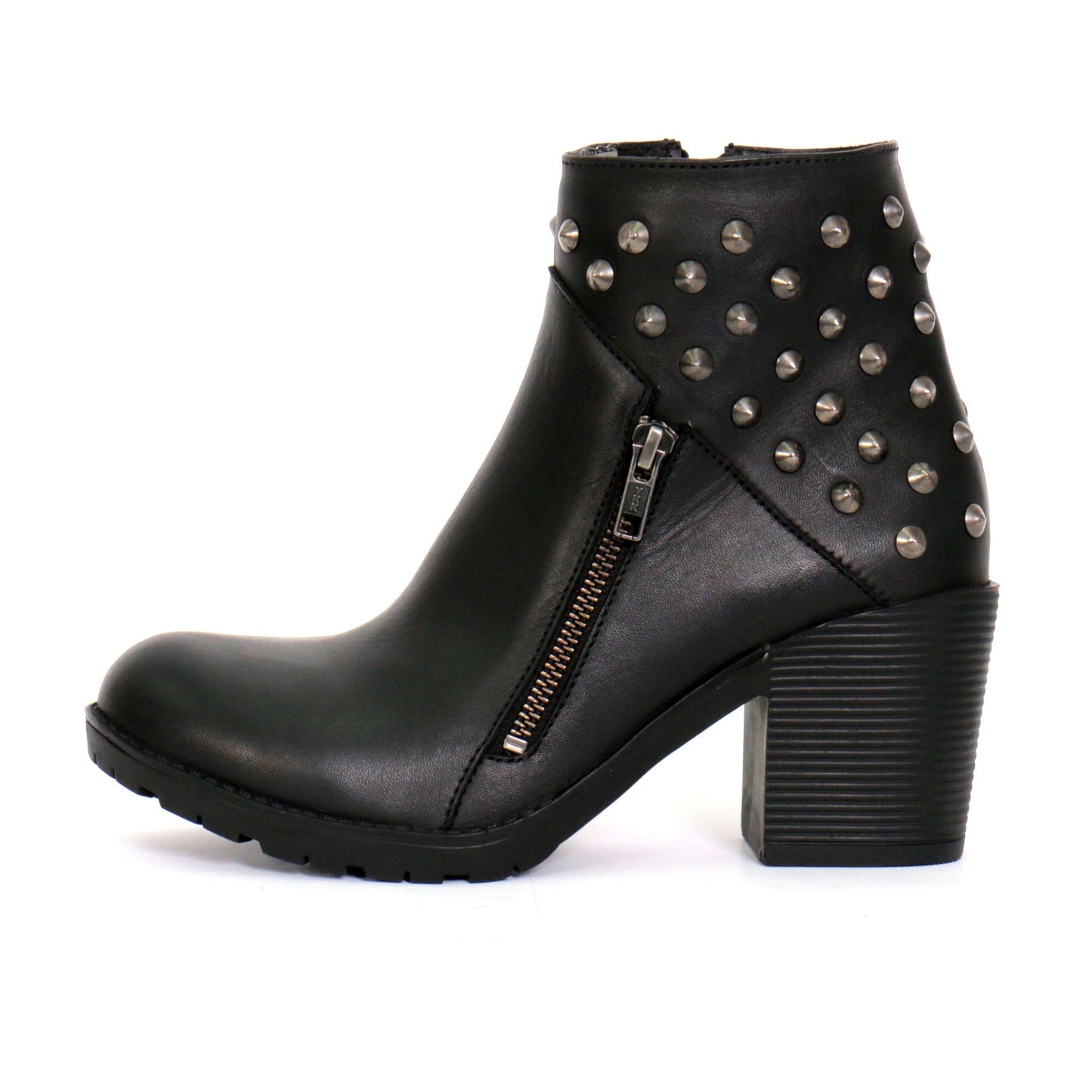 Hot Leathers BTL1003 Ladies 5-inch Black Studded Ankle Leather Boots with Side Zippers