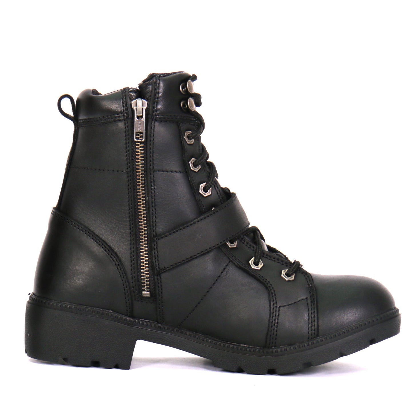 Hot Leathers BTL1004 Ladies 6-inch Black Lace-Up Leather Boots with Buckle Strap