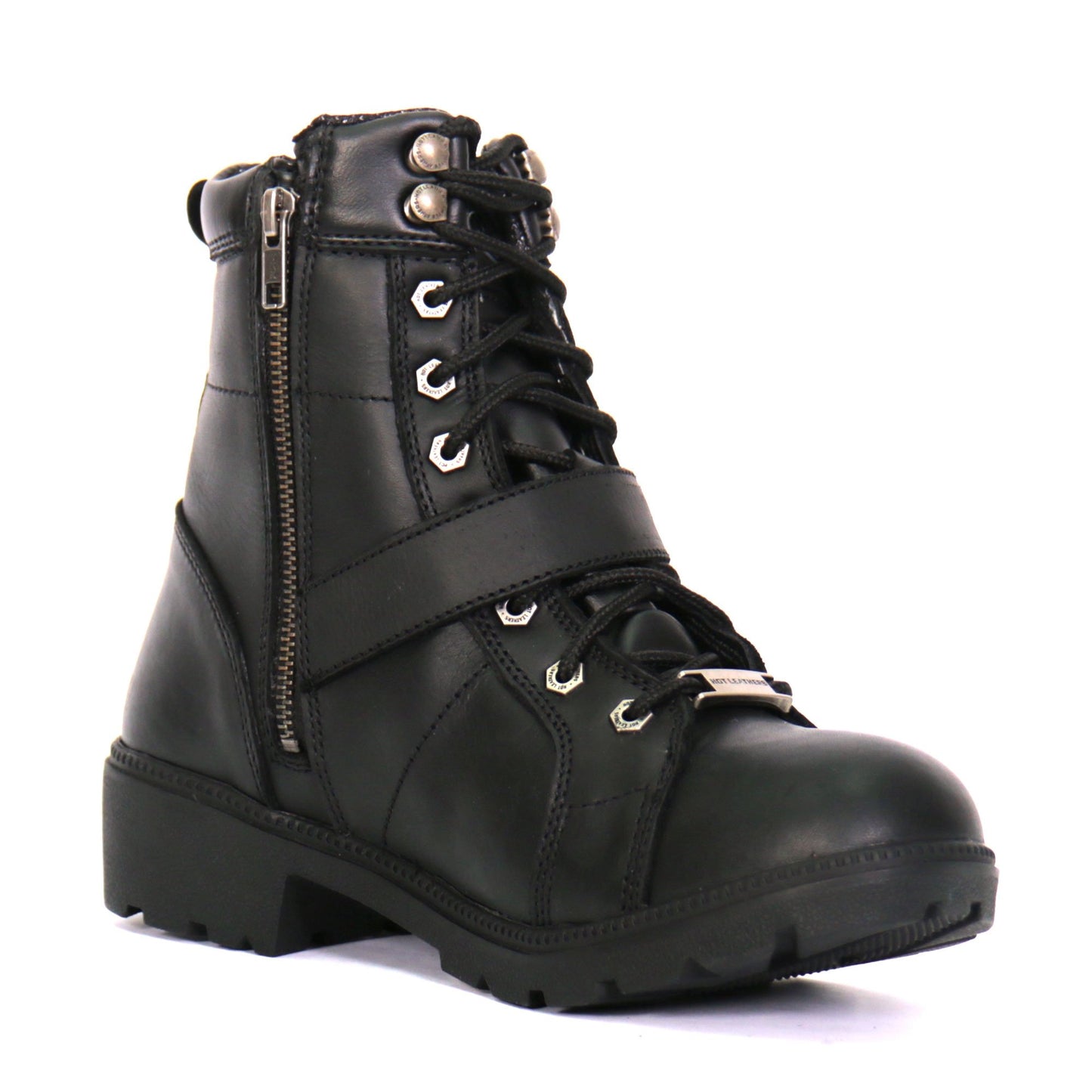 Hot Leathers BTL1004 Ladies 6-inch Black Lace-Up Leather Boots with Buckle Strap