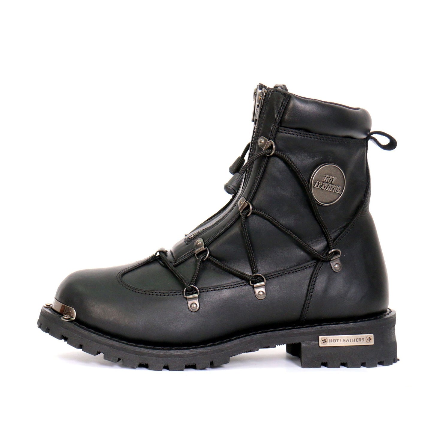 Hot Leathers BTM1009 Men's Wide Width Black 7-Inch Leather Lace Up Boots with Zipper Closure