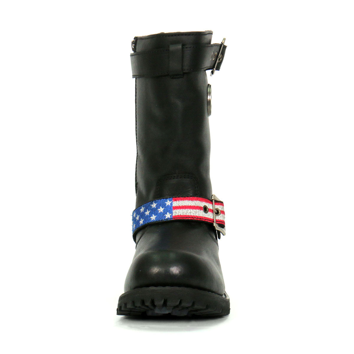 Hot Leathers BTM1019 Men's Black Tall Round Toe Harness Boots with Flag Strap