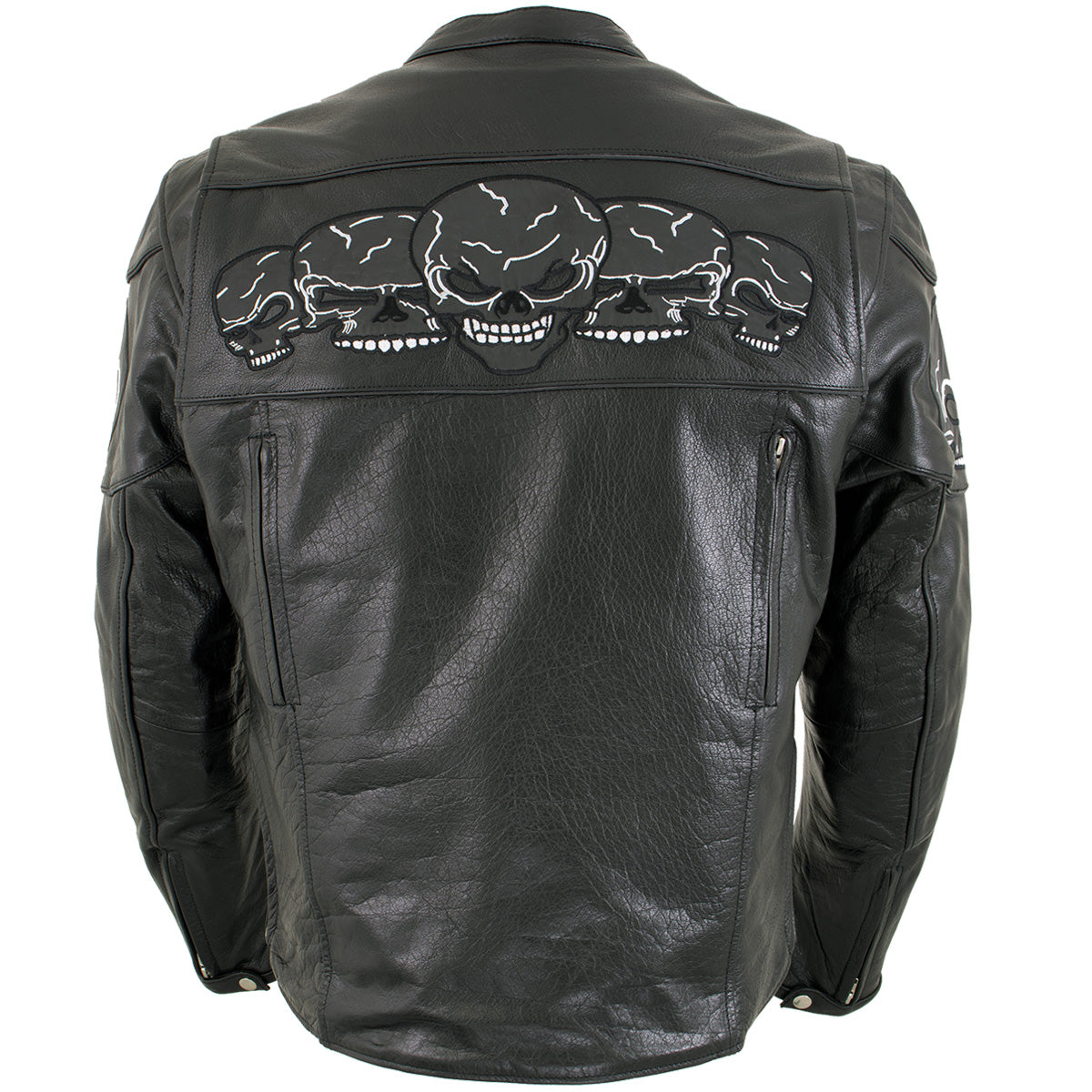 Xelement BXU6050 Men's '3 Skull Head' Black Leather Motorcycle Jacket with X-Armor Protection