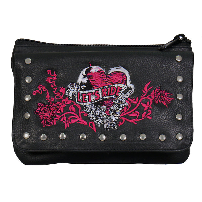 Hot Leathers CPE2101 Embroidered Banner Heart Black Clip Pouch
