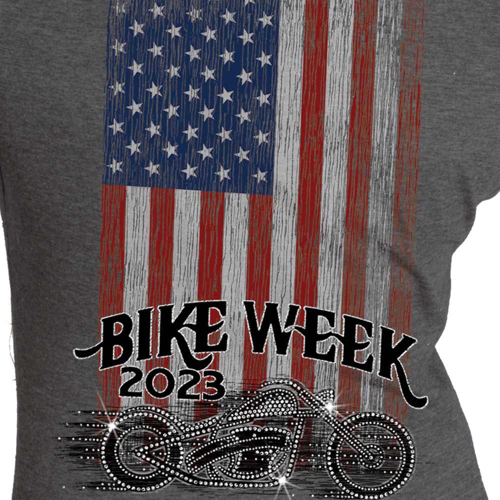 Hot Leathers EDL1063 Women's 2023 Daytona Bike Week Bling Bike Grey T-Shirt