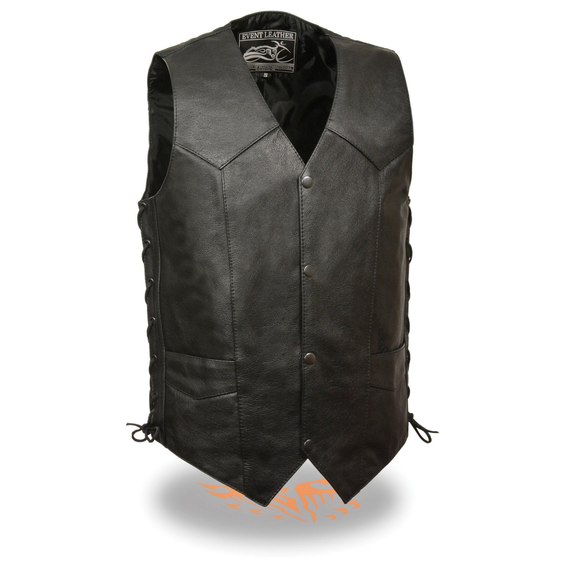 Event Leather EL5397 Black Motorcycle Leather Vest for Men w/ Side Lace- Riding Club Adult Motorcycle Vests