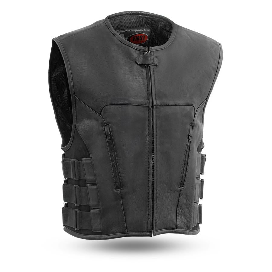 First Manufacturing FIM645 Men’s ‘The Commando’ Black Leather Vest with Carry Conceal Pockets