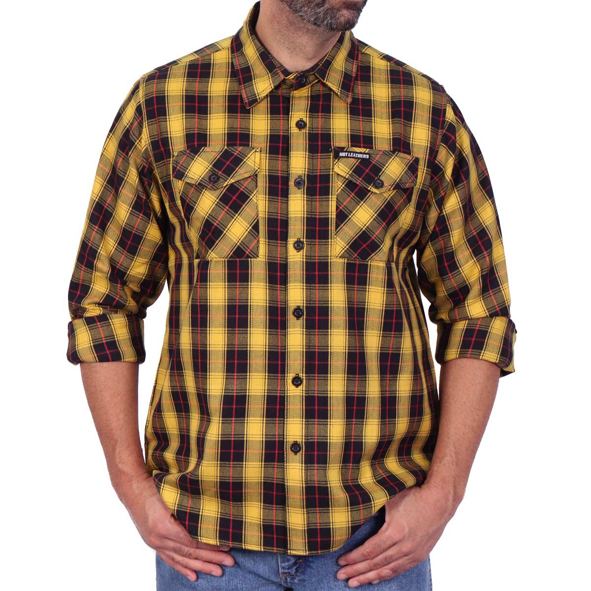 Hot Leathers FLM2036 Men's Yellow Red and Black Long Sleeve Flannel Shirt