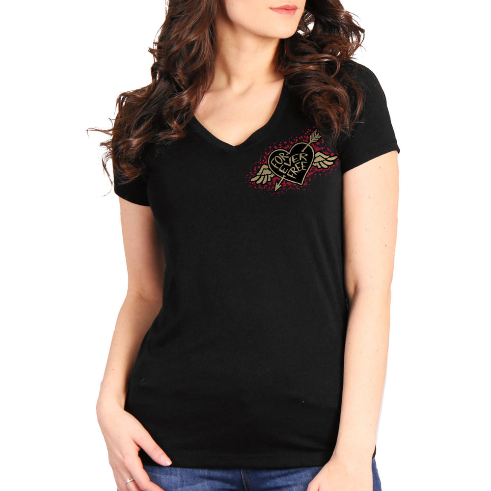 Hot Leathers GLD1550 Ladies Black Rose Wings V-Neck T-Shirt