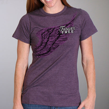 Hot Leathers GLR1528 Ladies Full Cut Modern Angel Wings Vintage Purple T-Shirt