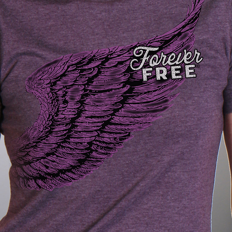 Hot Leathers GLR1528 Ladies Full Cut Modern Angel Wings Vintage Purple T-Shirt