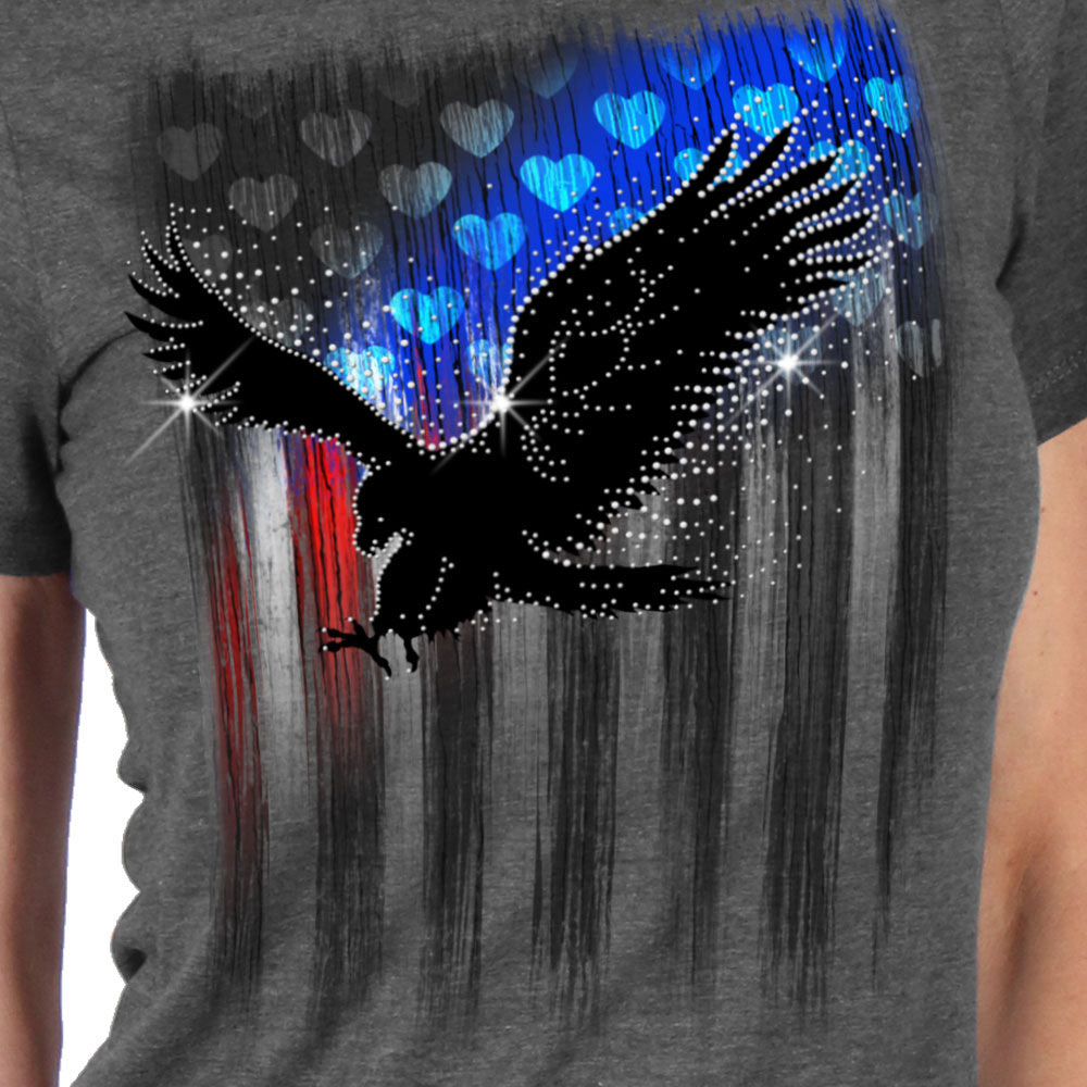 Hot Leathers GLR1572 Women's Heather Gray Bling Eagle Short Sleeve T-Shirt