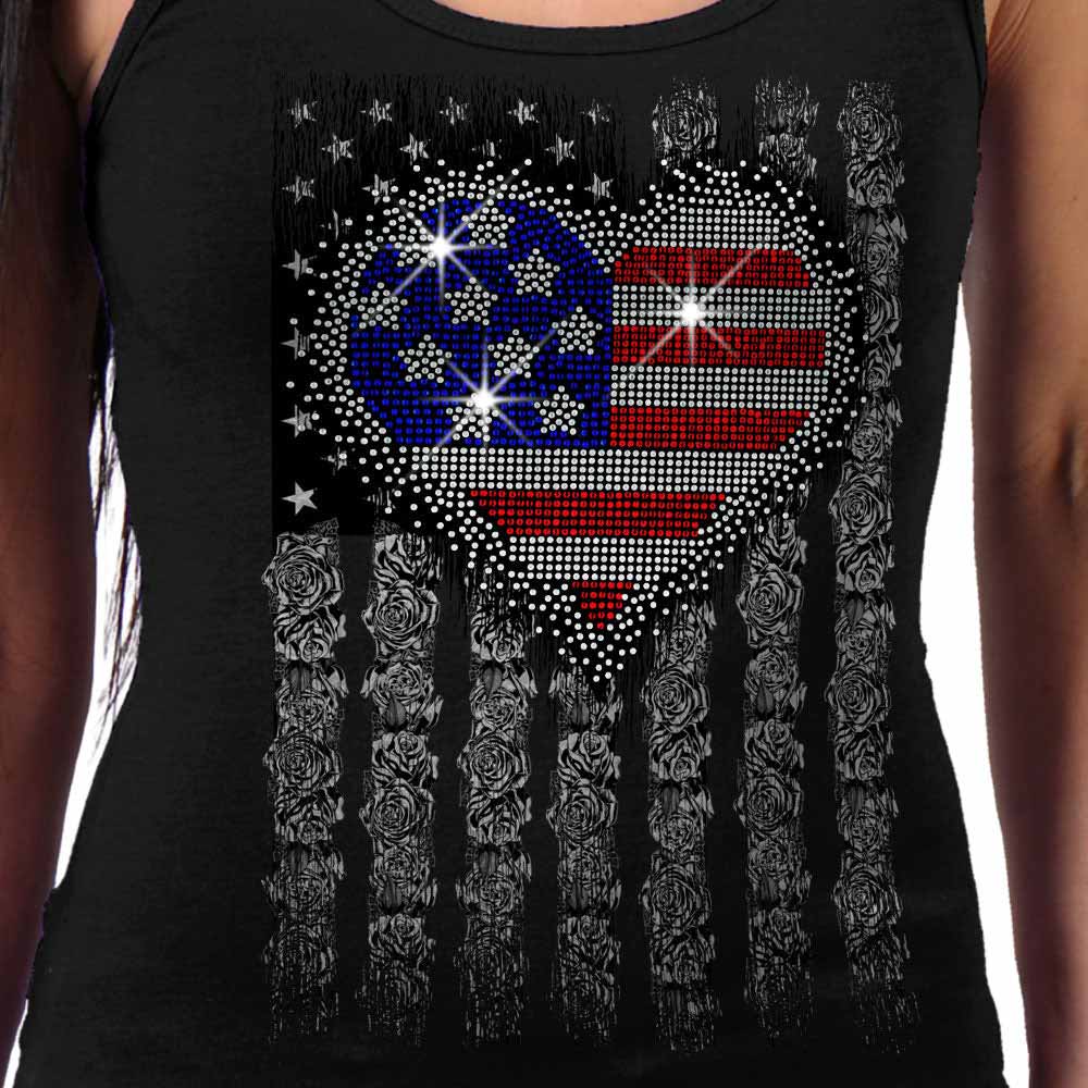 Hot Leathers GLR2559 Ladies Black Heart Bling Flag Tank Top