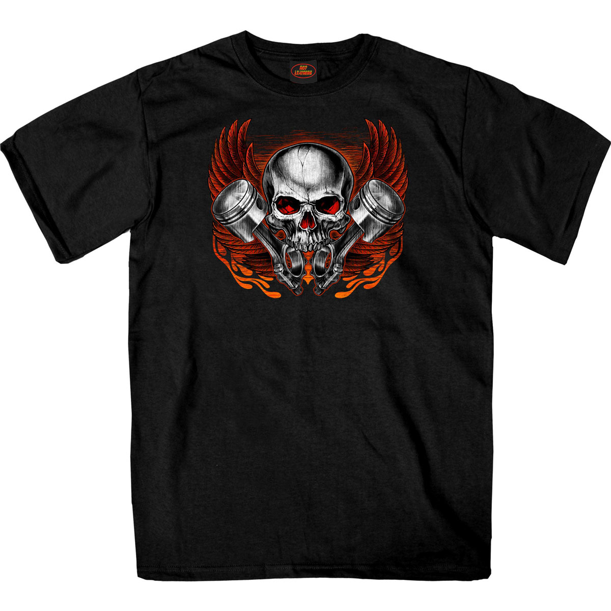 Hot Leathers GMD1535 Men's Black Skull and Pistons T-Shirt