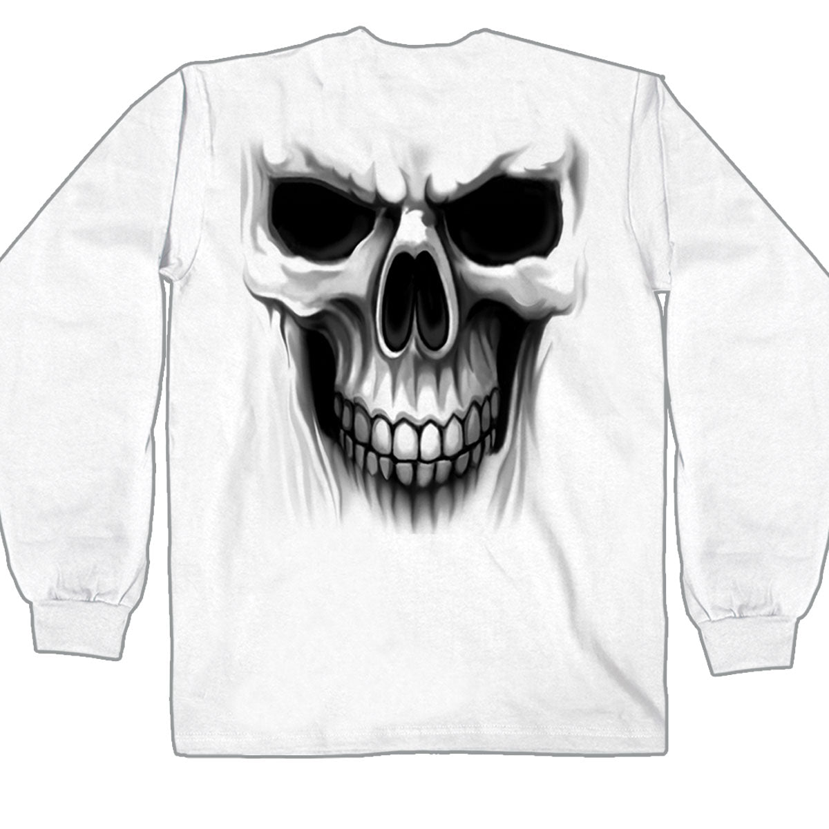 Hot Leathers GMD2241 Mens 'Ghost Skull' White Long Sleeve Shirt