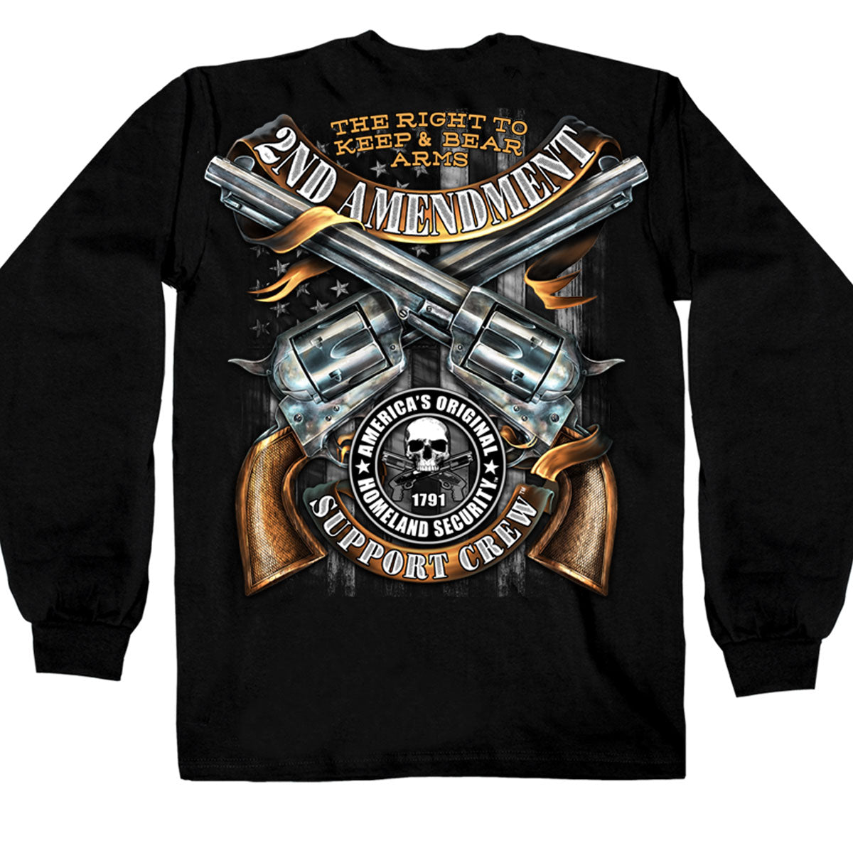 Hot Leathers GMD2385 Mens 'Crossed Pistols' Long Sleeve Black T-Shirt