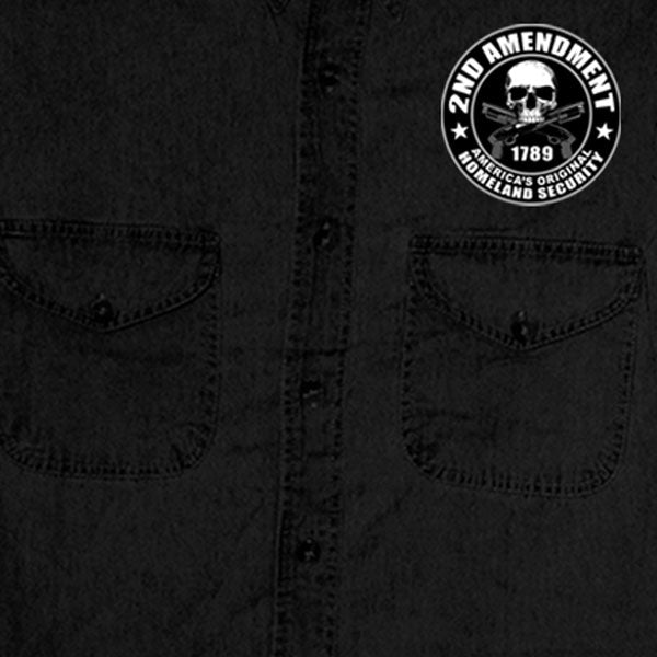 Hot Leathers GMD5200 Men's '2nd Amendment America's Original Homeland Security' Sleeveless Black Denim Shirt