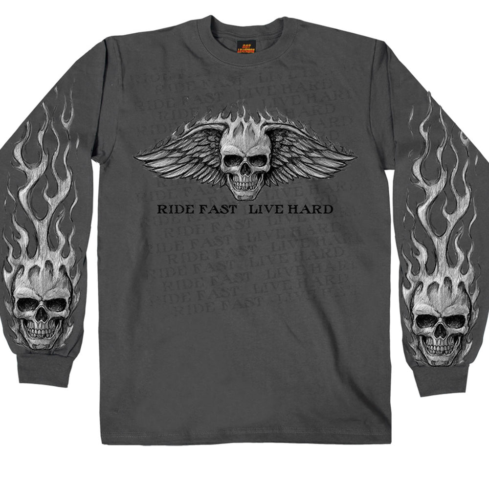 Hot Leathers GMS2118 Men’s ‘Bad Scratch’ Long Sleeve Charcoal T-Shirt