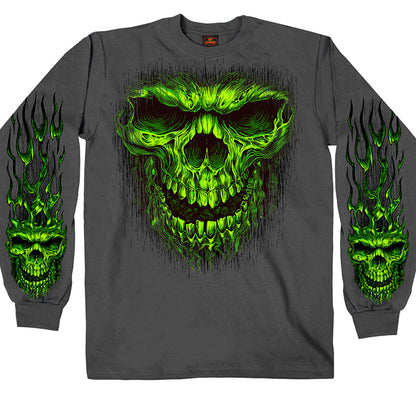 Hot Leathers GMS2457 Men's Shredder Skull Long Sleeve Charcoal Shirt