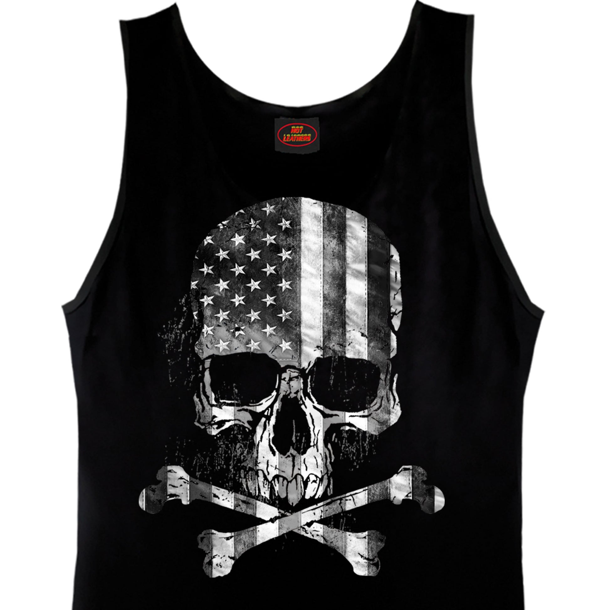 Hot Leathers GMT3429 Men’s ‘Flag Skull’ Black Tank Shirt