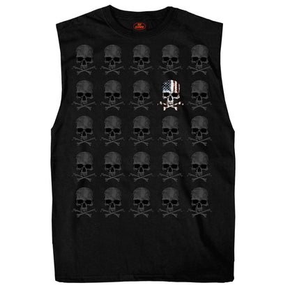 Hot Leathers GMT3440 Men’s Shooter Skull Pattern Sleeveless Black Shirt