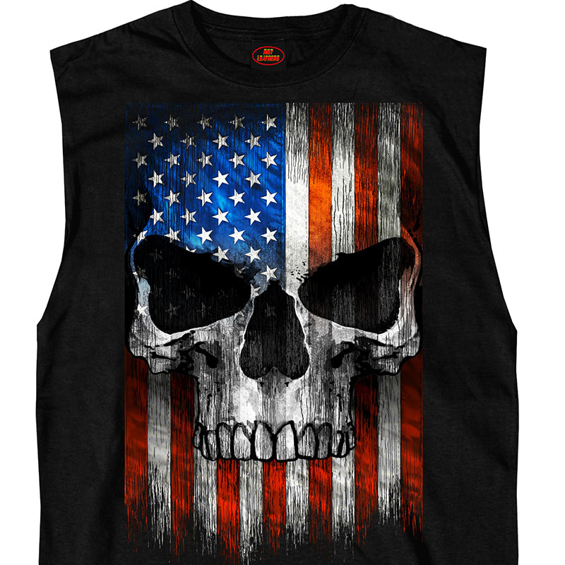 Hot Leathers GMT3483 Men’s Shooter Skull Patriotic Sleeveless Black Shirt