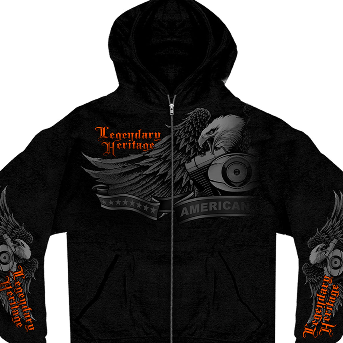 Hot Leathers GMZ4137 Men’s ‘Ghost Eagle’ Black Hoodie with Zipper Closure