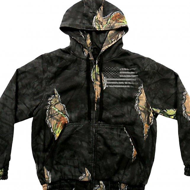 Mossy Oak and Hot Leathers GMZ4470 Mens Limited Edition Mashup Flag Eclipse Camo Zip Up Hoodie Sweatshirt