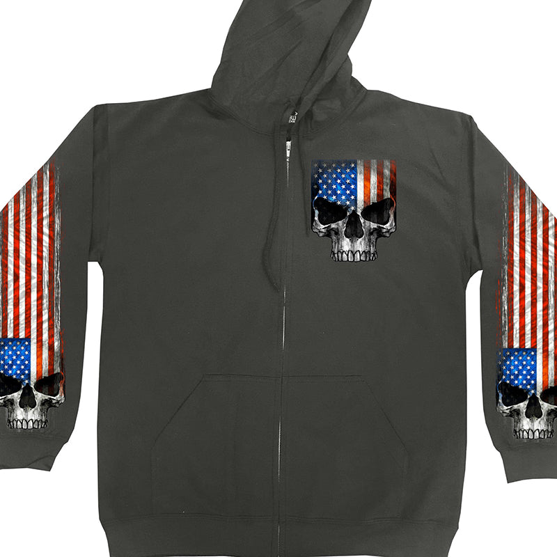 Hot Leathers GMZ4489 Men’s Patriotic Skull Charcoal Zip Up Hoodie Sweatshirt