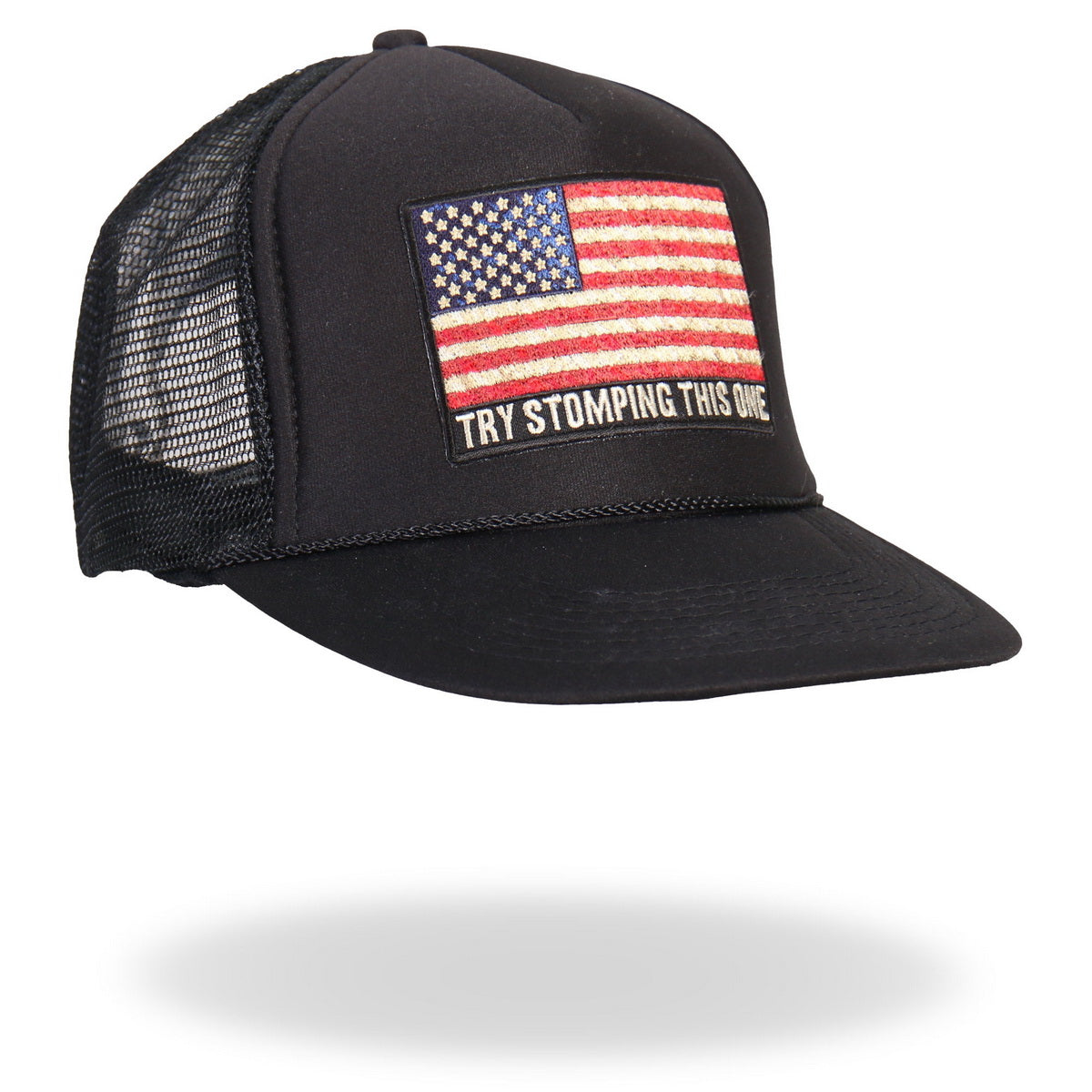 Hot Leathers GSH1016 Try Stomping This American Flag Black Trucker Hat
