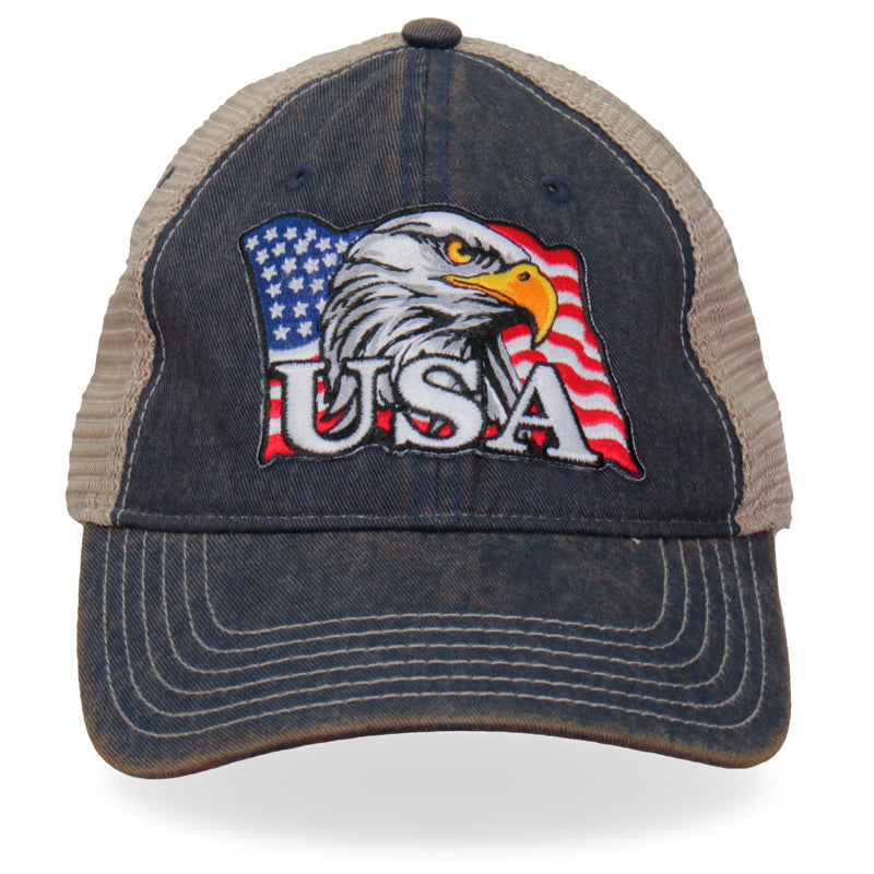 Hot Leathers GSH1023 Eagle Head Flag Trucker Hat