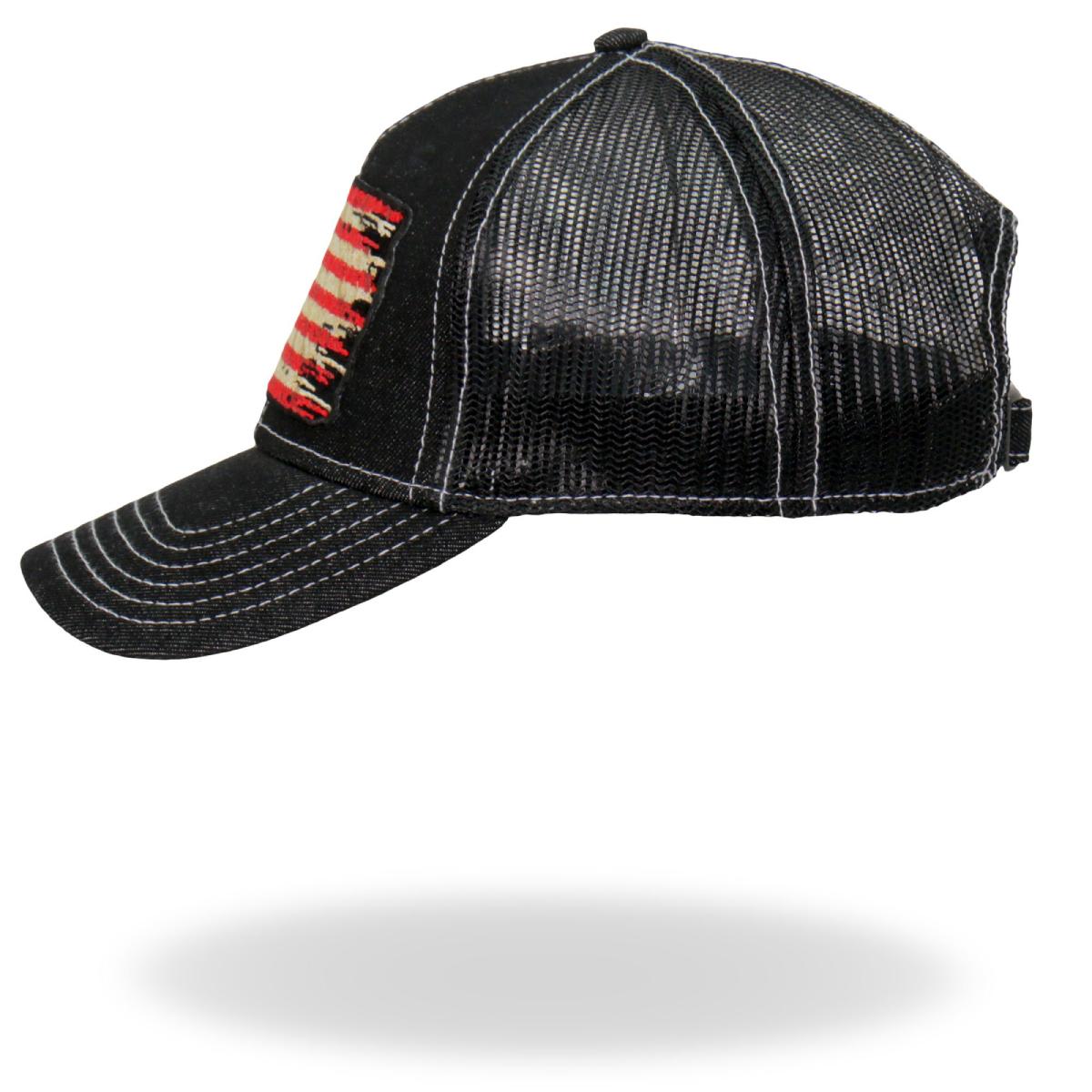 Hot Leathers GSH1030 Denim Tattered Flag Trucker Hat