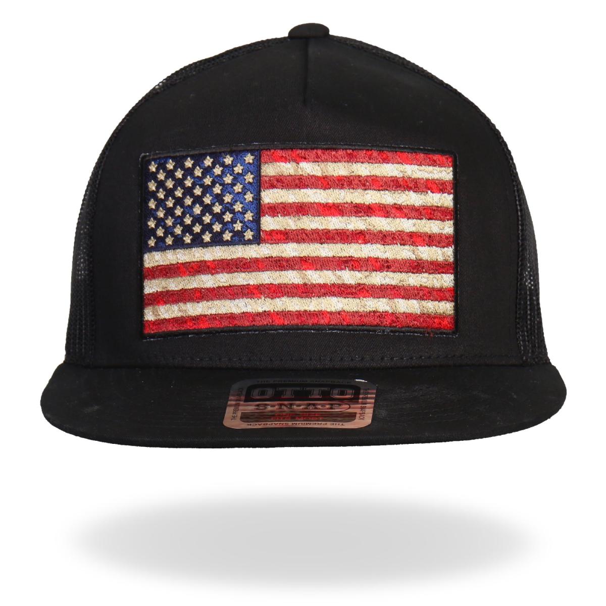 Hot Leathers GSH2005 Vintage American Flag All Black Snap Back Hat